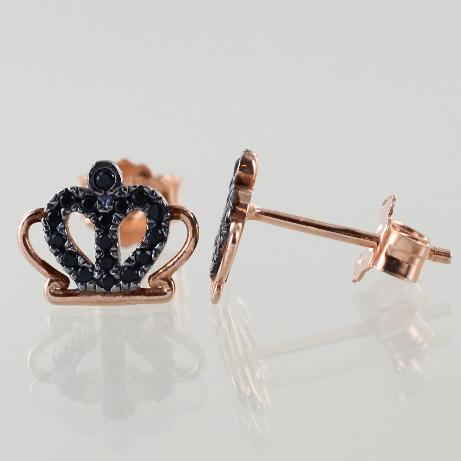 Orecchini A Perno Moda Argento Placcato Con Zirconi 1 Ct - Nuovi Con Etichette, Corona 7mm