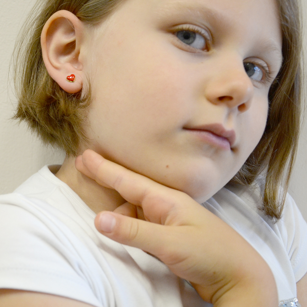 My Gold Orecchini Bimba A Cuore In Oro 585 (14kt) Con Zirconi - 12x6 Mm Fatti A Mano - 4