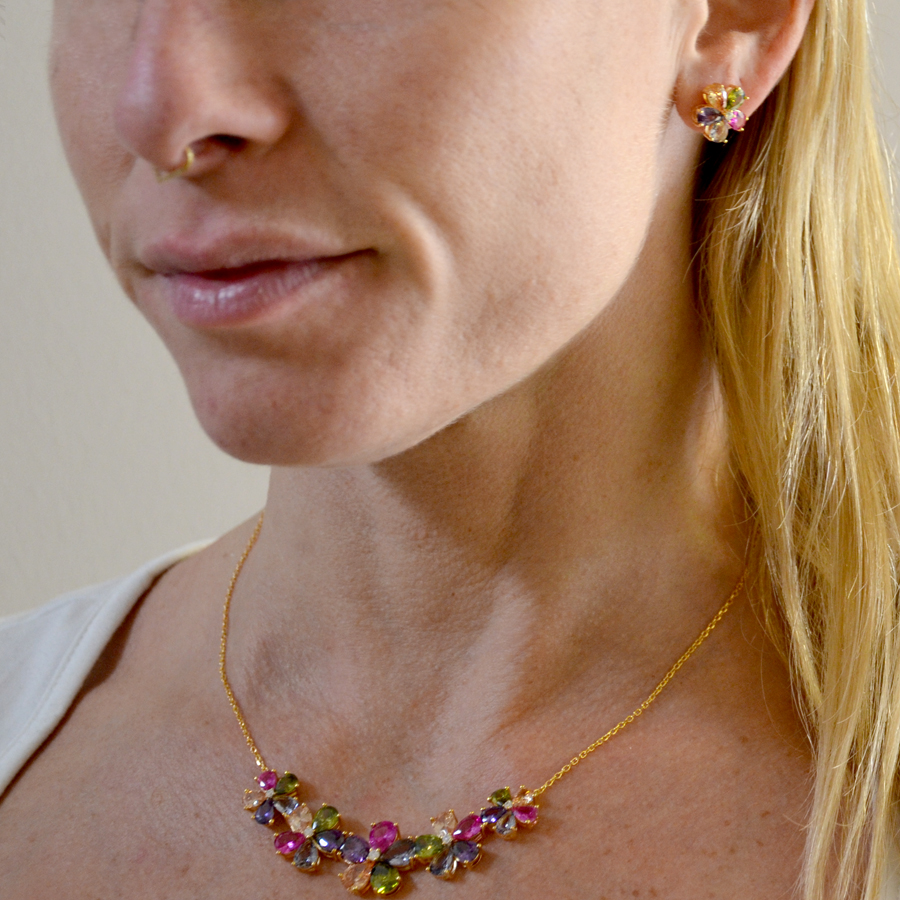 Mecool Orecchini A Fiore Con Zirconi Cubici Colorati - Argento E Multicolore, Acciaio Ipoallergenico
