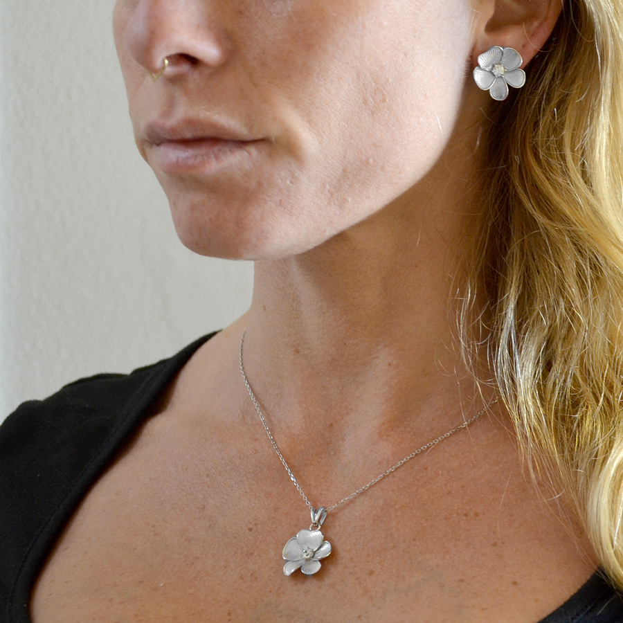 Natural Flower Jewellery - Orecchini a goccia in argento sterling, realizzati con veri papaveri