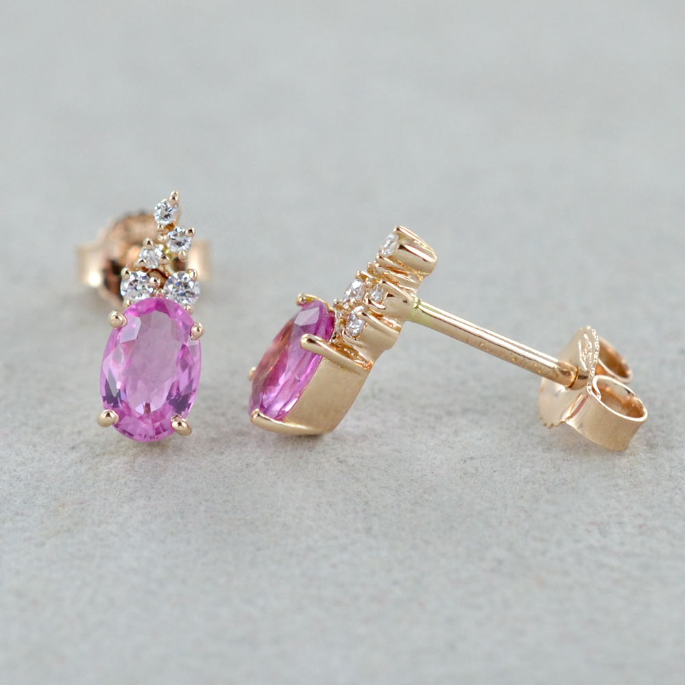 Orecchini in oro rosa con Zaffiro rosa e Diamanti | - La tua gio