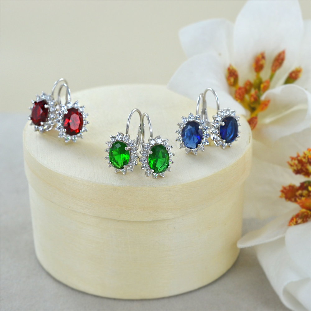 Orecchini A Perno In Argento 925 Con Cristallo Zircondia Rosso Scuro 5,5 Mm – Philip Jones, Ipoallergenici, Regalo
