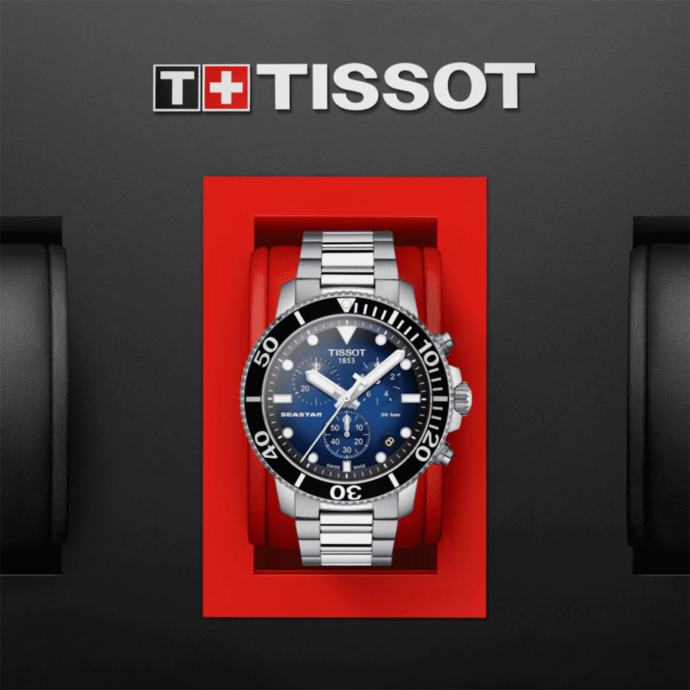 TISSOT Orologio Da Polso Uomo Seastar 1000 Cronografo Al Quarzo - Cassa 45 Mm, Quadrante Nero/Blu, Vetro Zaffiro, Bracciale Acciaio, Referenza T120.417.11.041.01